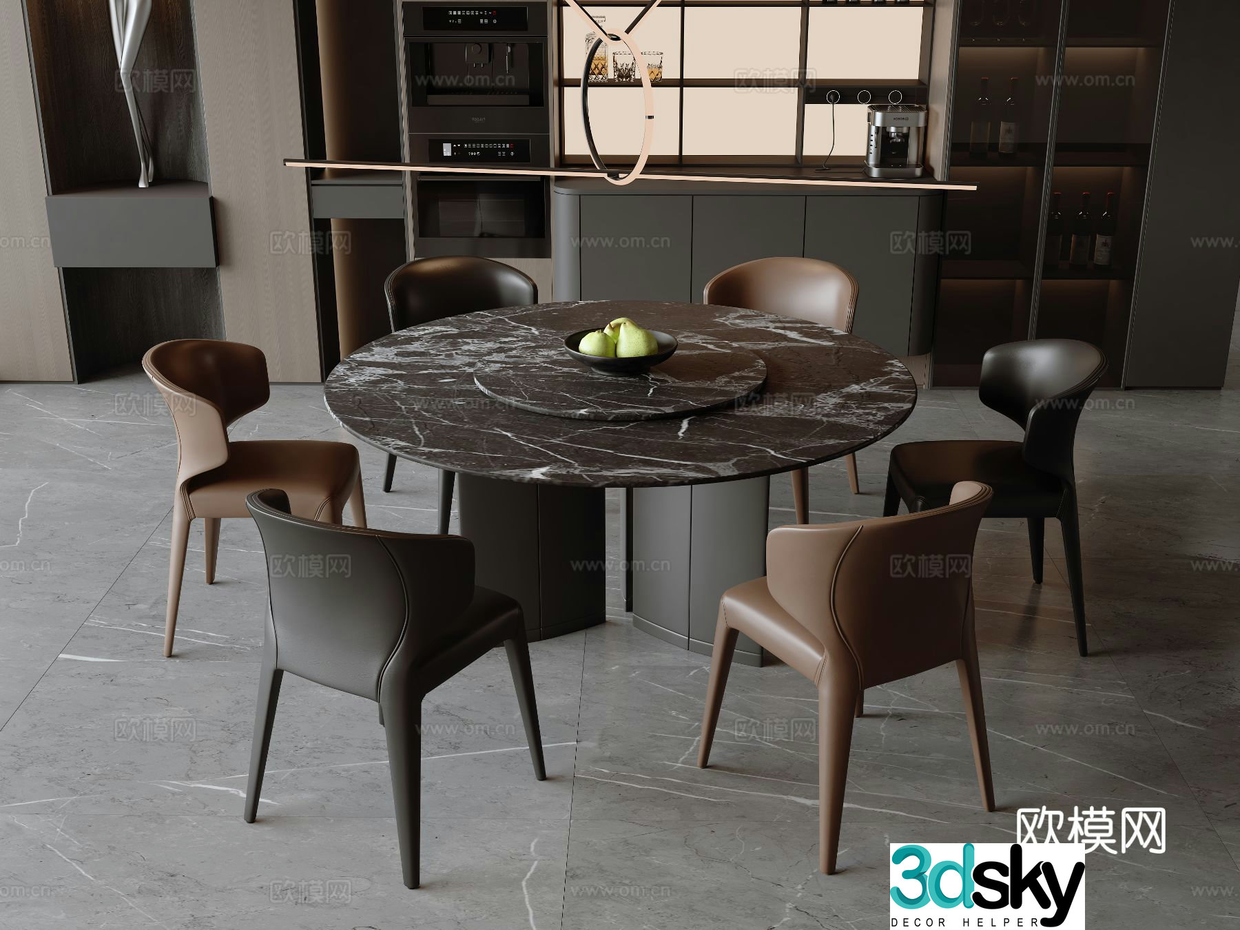 Italian dining table and chairs 3d model