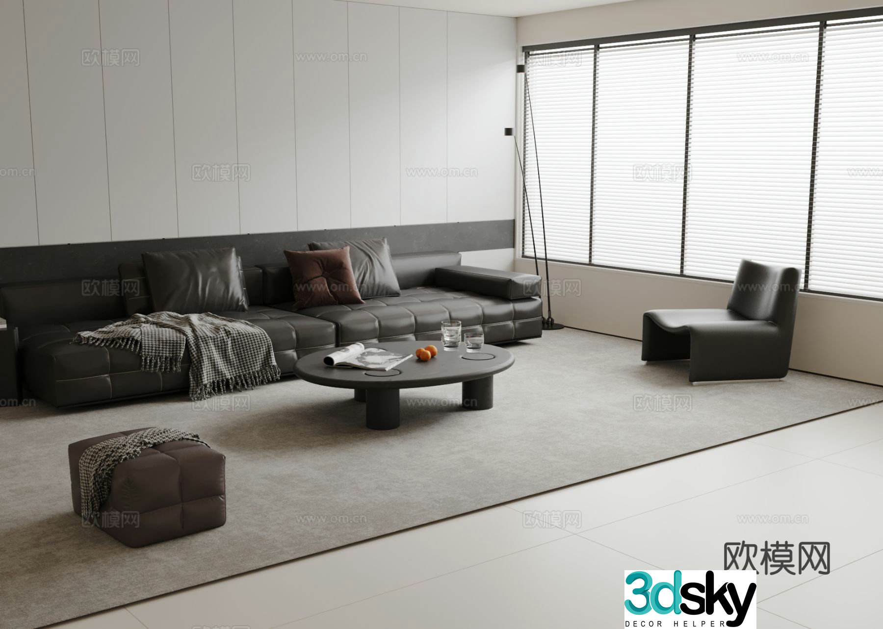Italian double sofa modular sofa 3d model