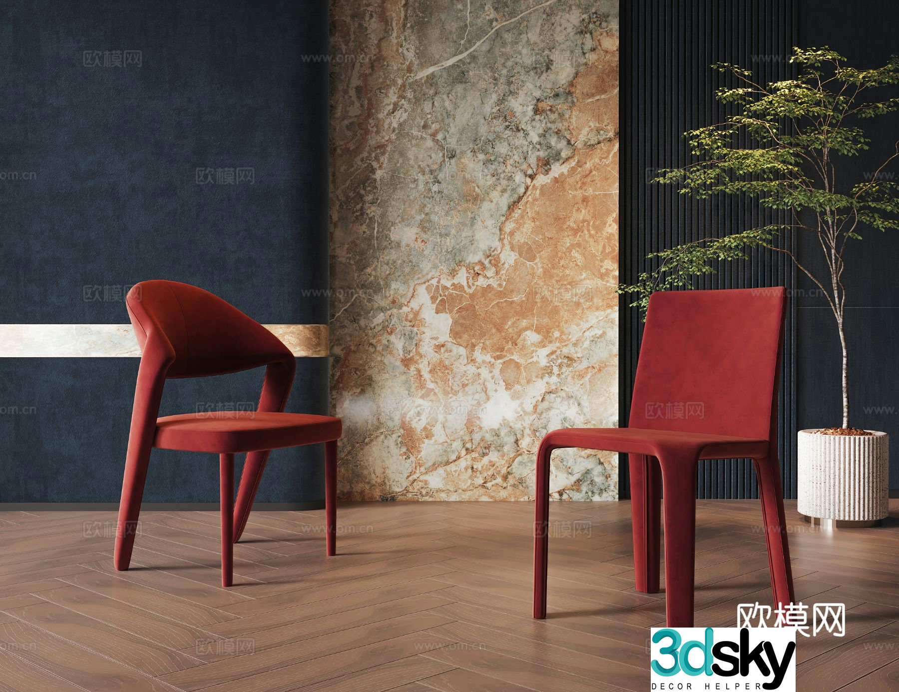 Modern single chair dining chair 3d model