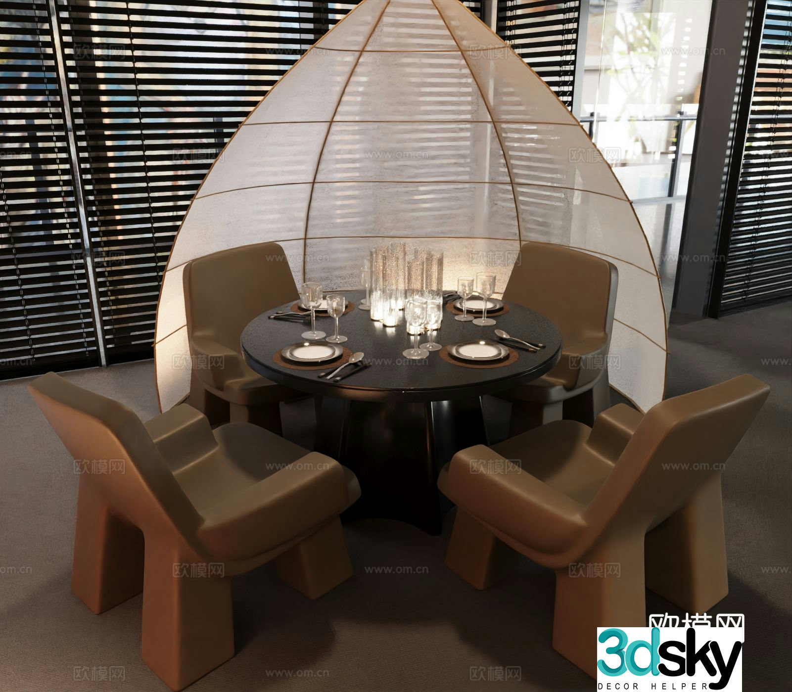 Italian round dining table and chairs 3d model