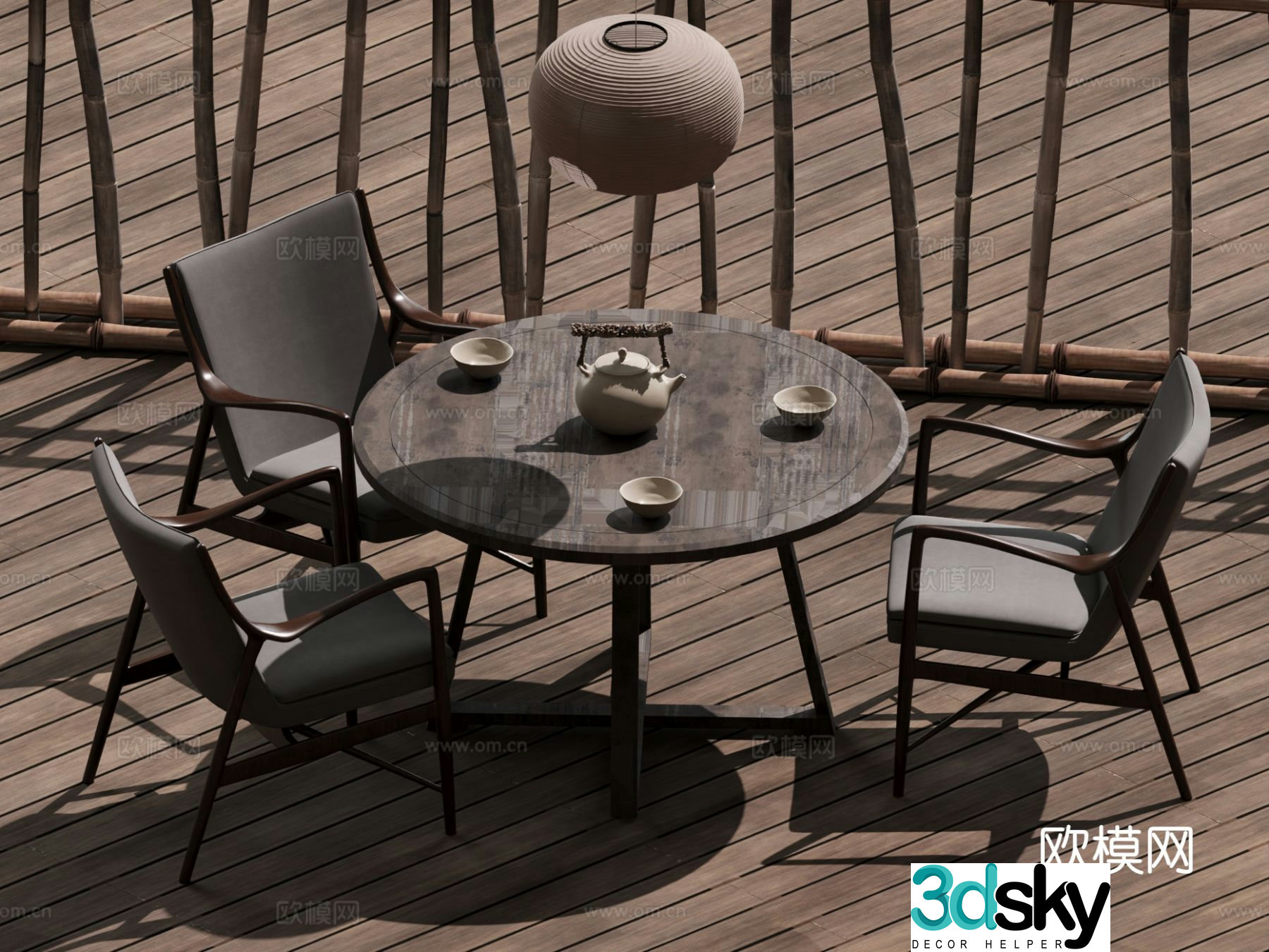 Wabi-sabi dining table and chairs round dining table 3d model