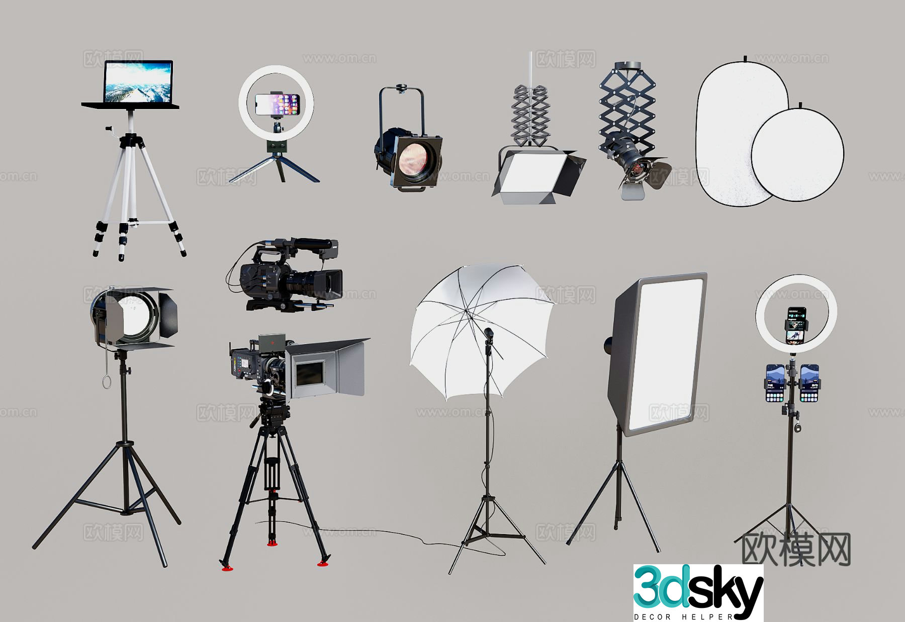 Modern photographic equipment camera live broadcast equipment stage light photography light 3d model