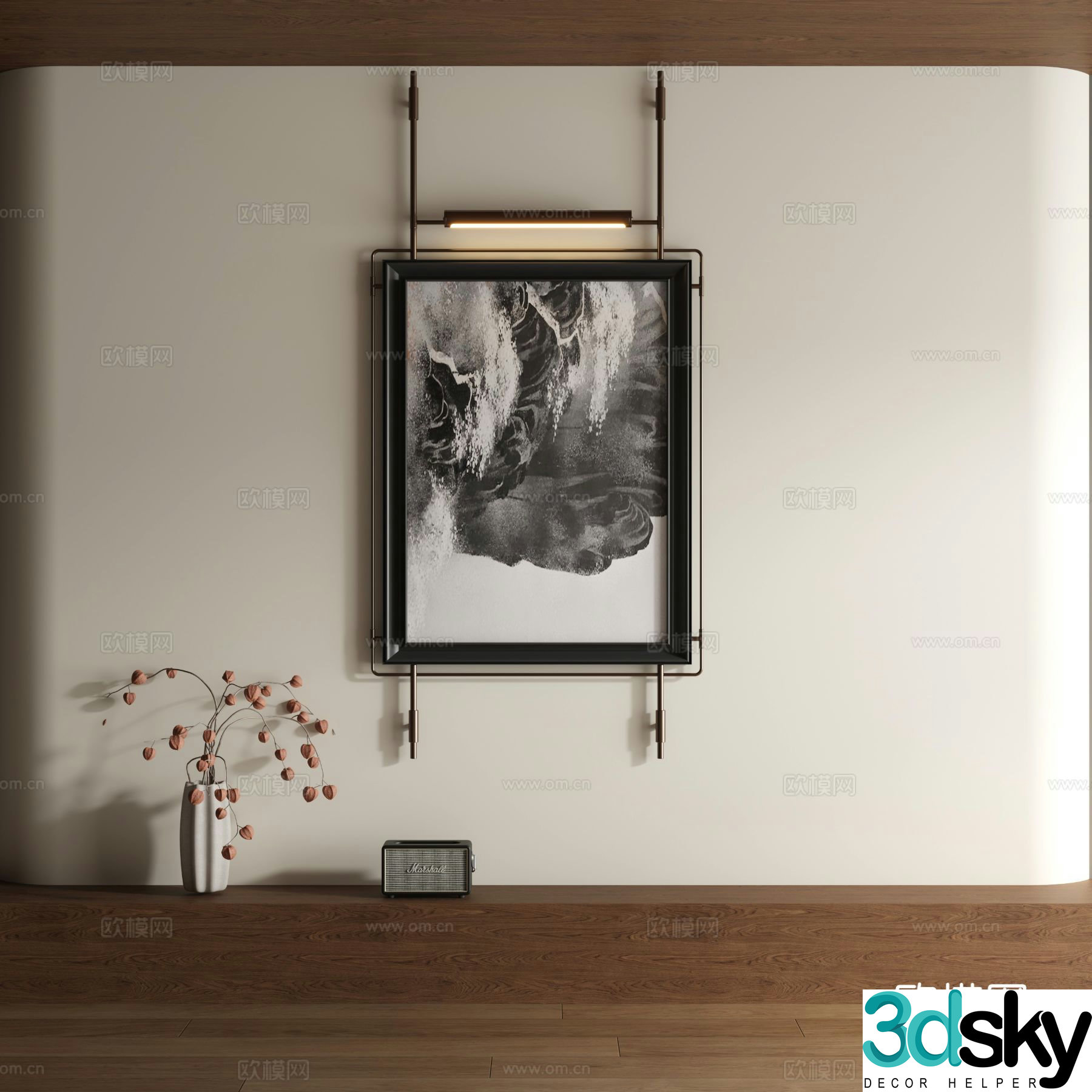 New Chinese style ink painting decorative painting 3D model