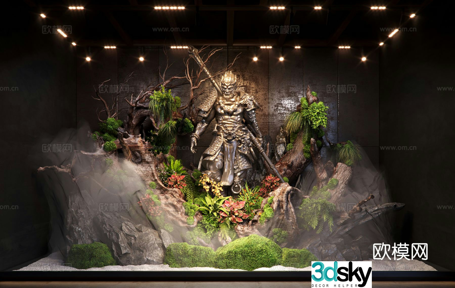 Modern indoor dead wood landscaping 3d model