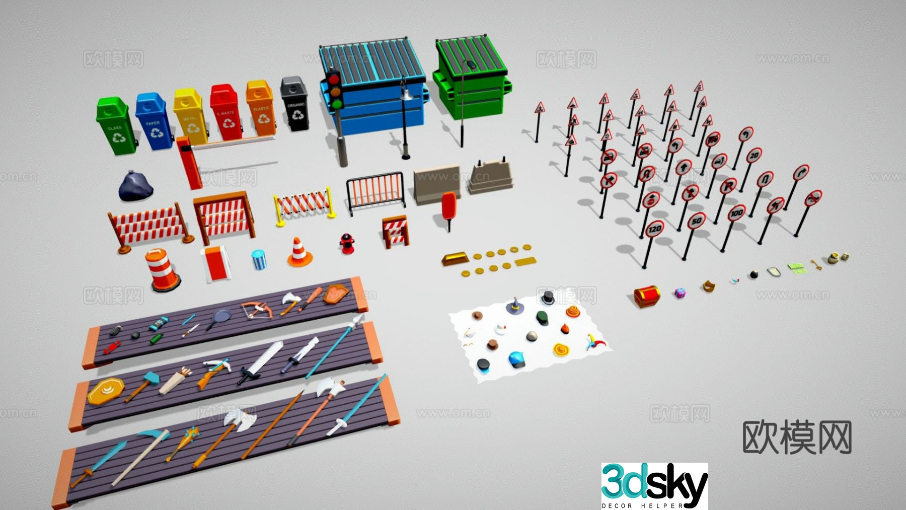 Game props, road signs, traffic equipment 3D model