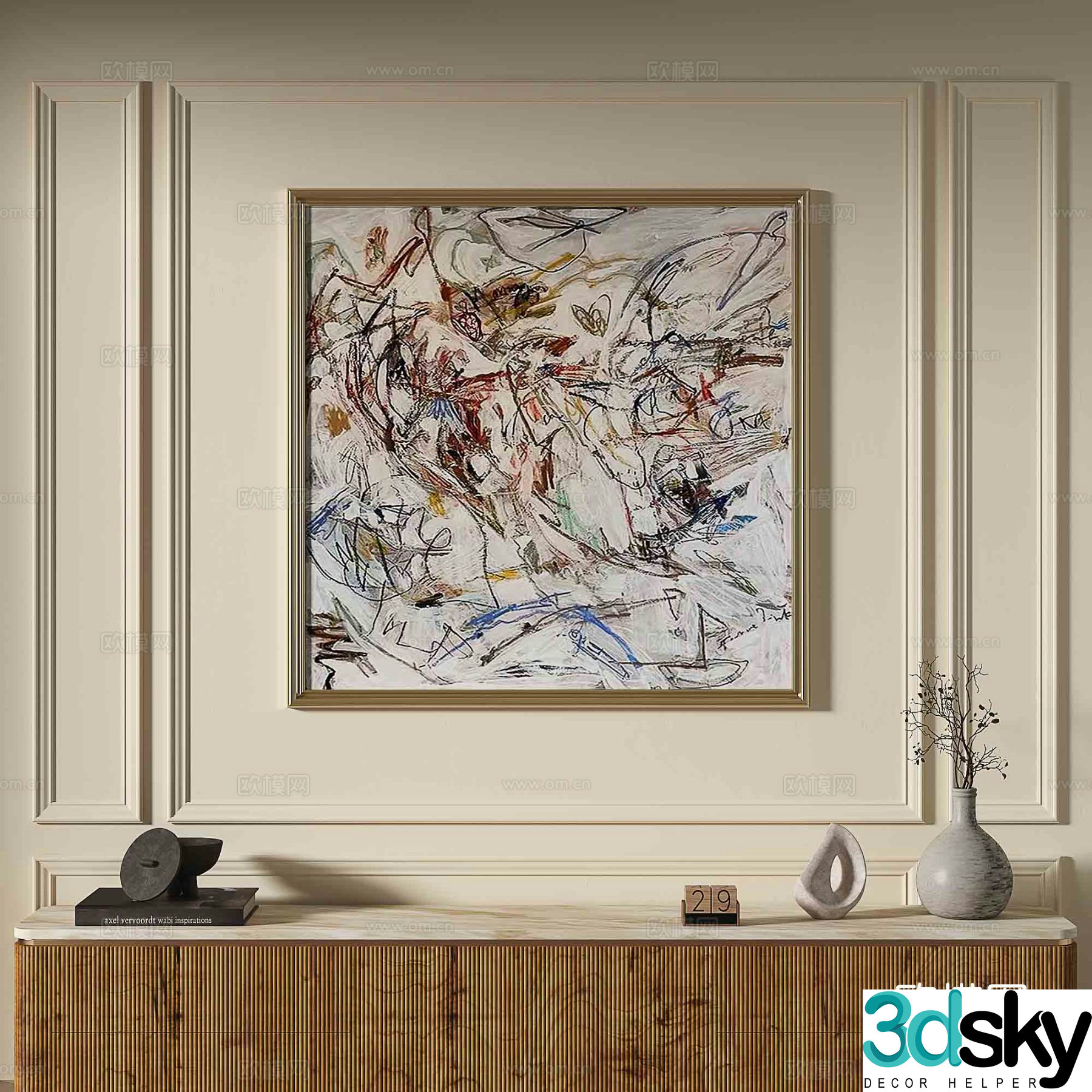 French abstract painting decorative painting 3d model