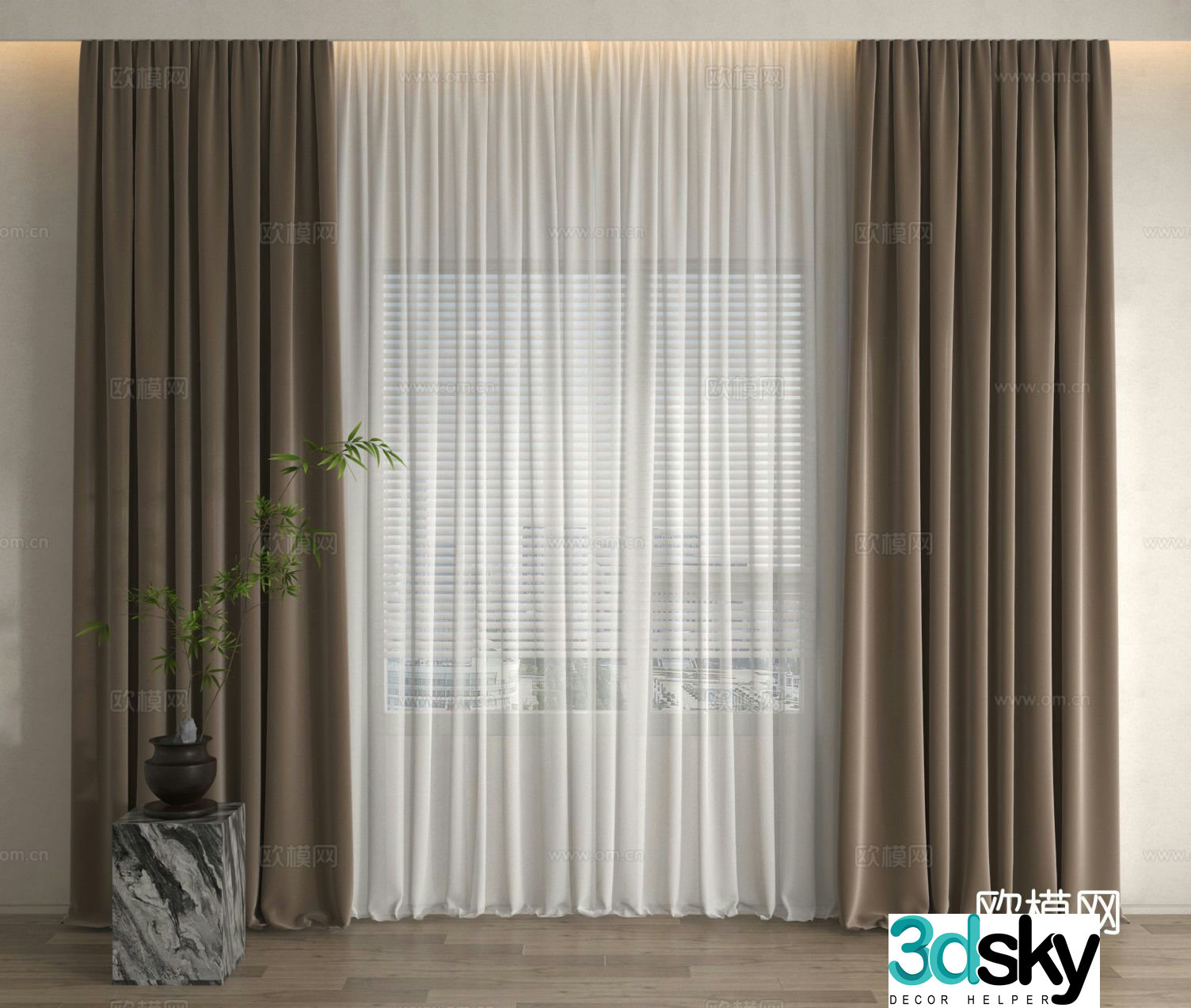 Plain curtain gauze curtain 3d model