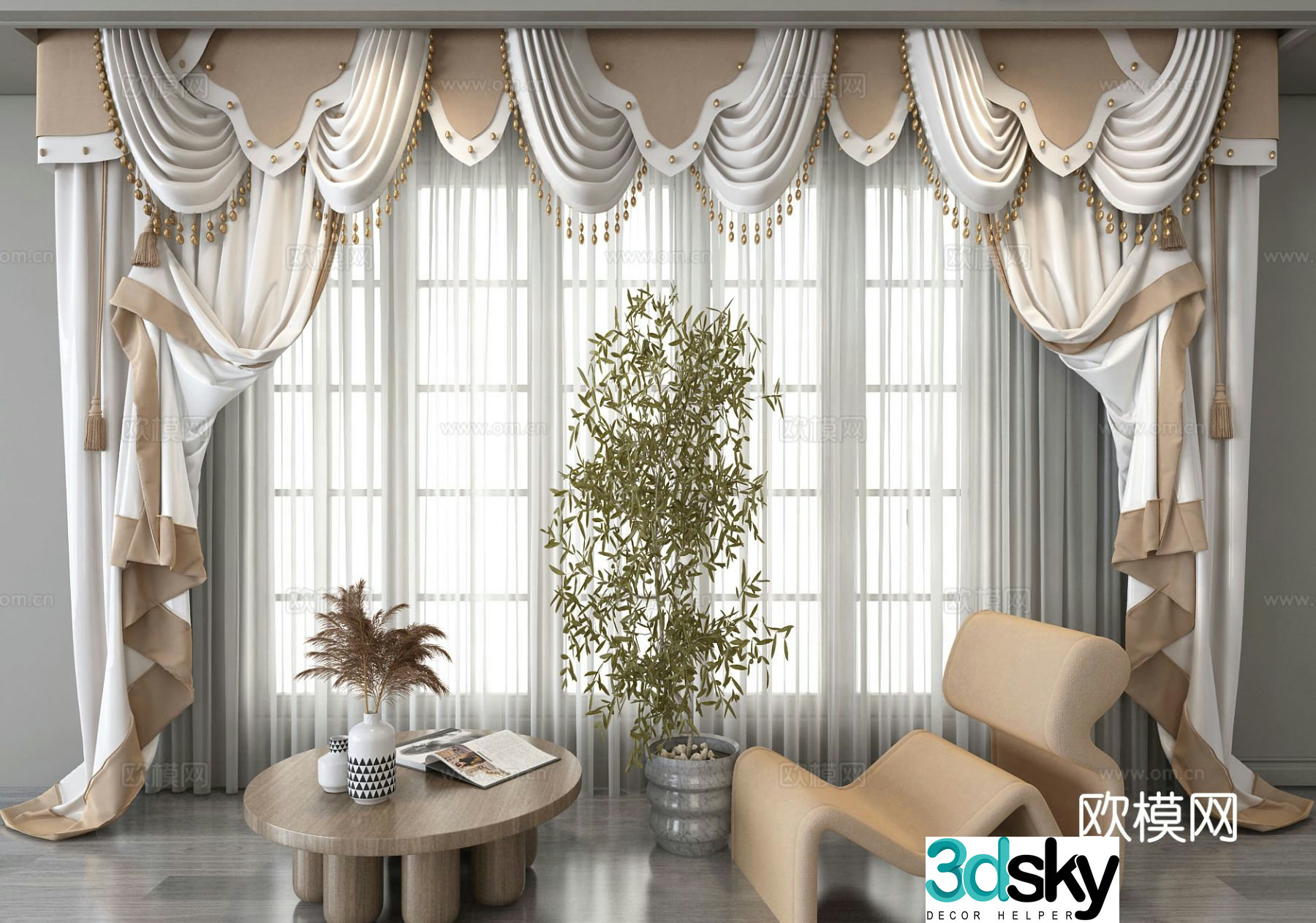 European style curtains 3d model