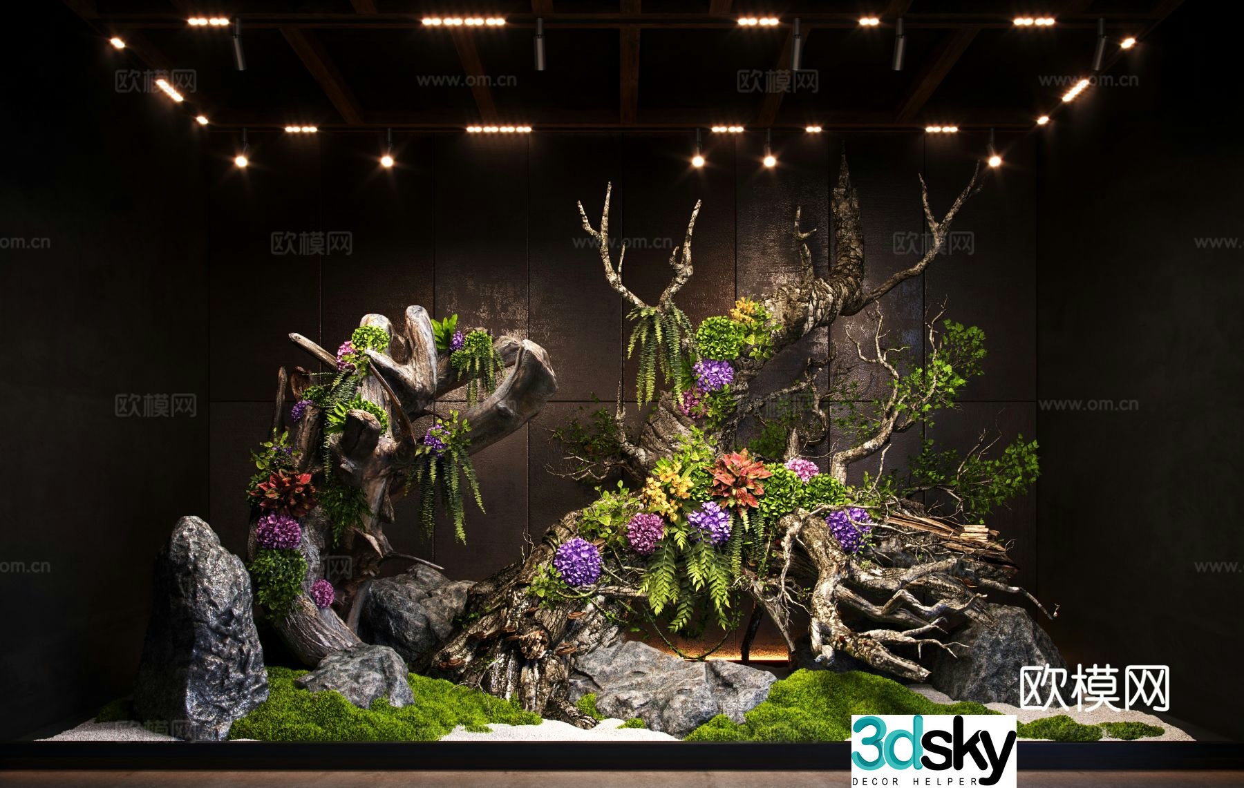 Modern indoor dead wood landscaping 3d model