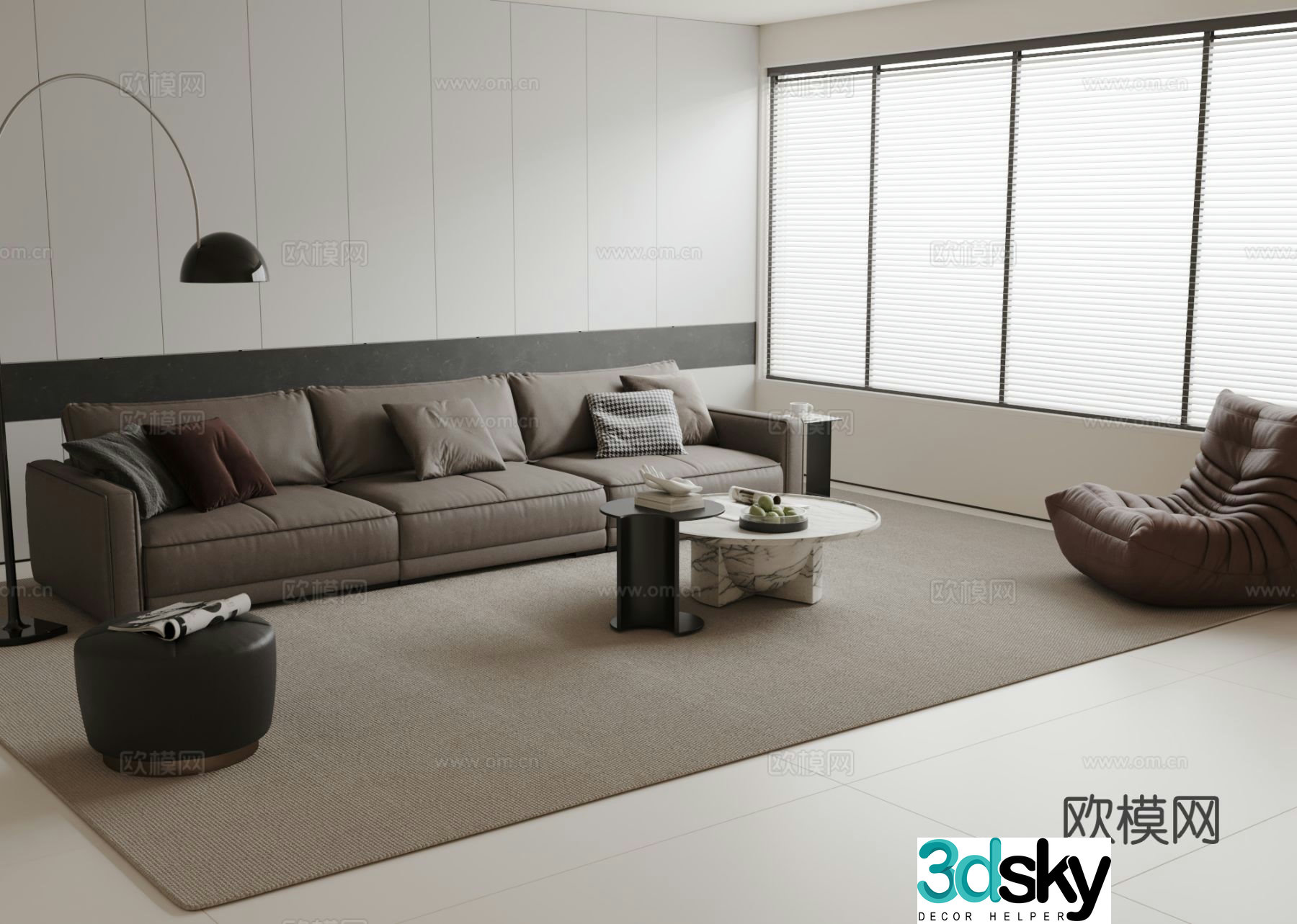 Italian three-person sofa modular sofa 3D model