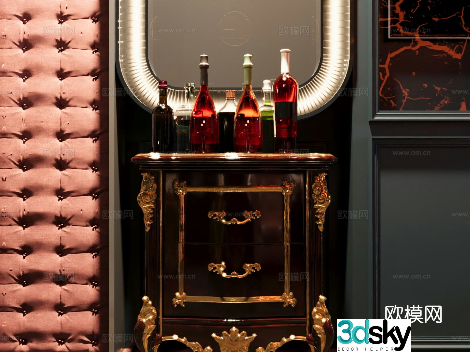 American wine cabinet low cabinet 3d model