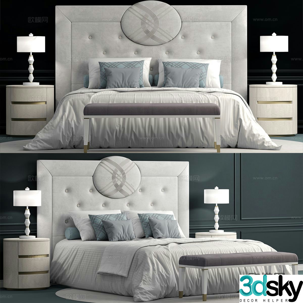 Simple European double bed 3d model