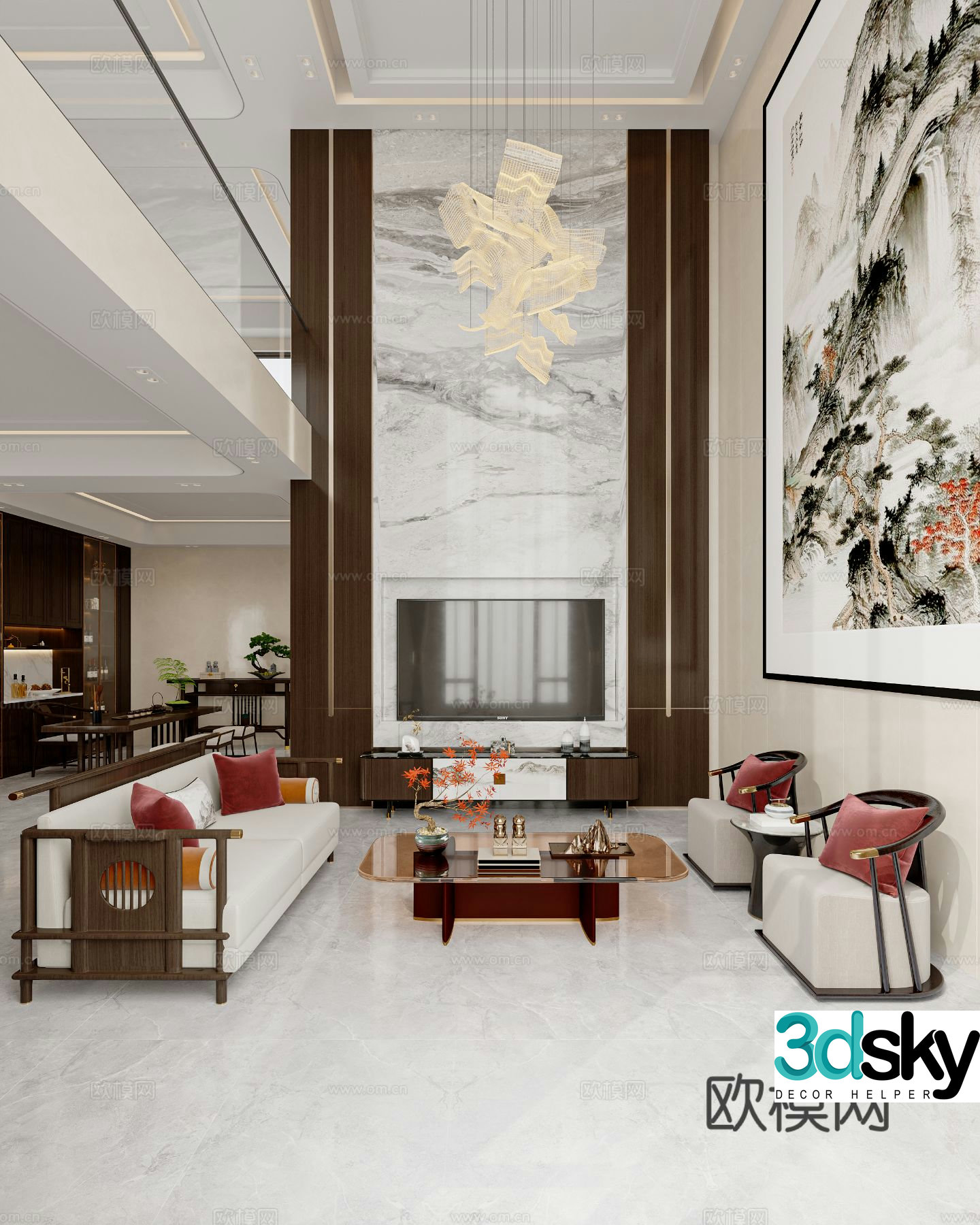 New Chinese-style villa guest restaurant 3D model