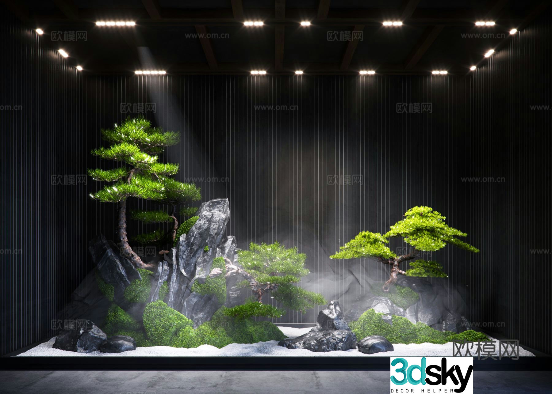 New Chinese style indoor landscaping 3D model