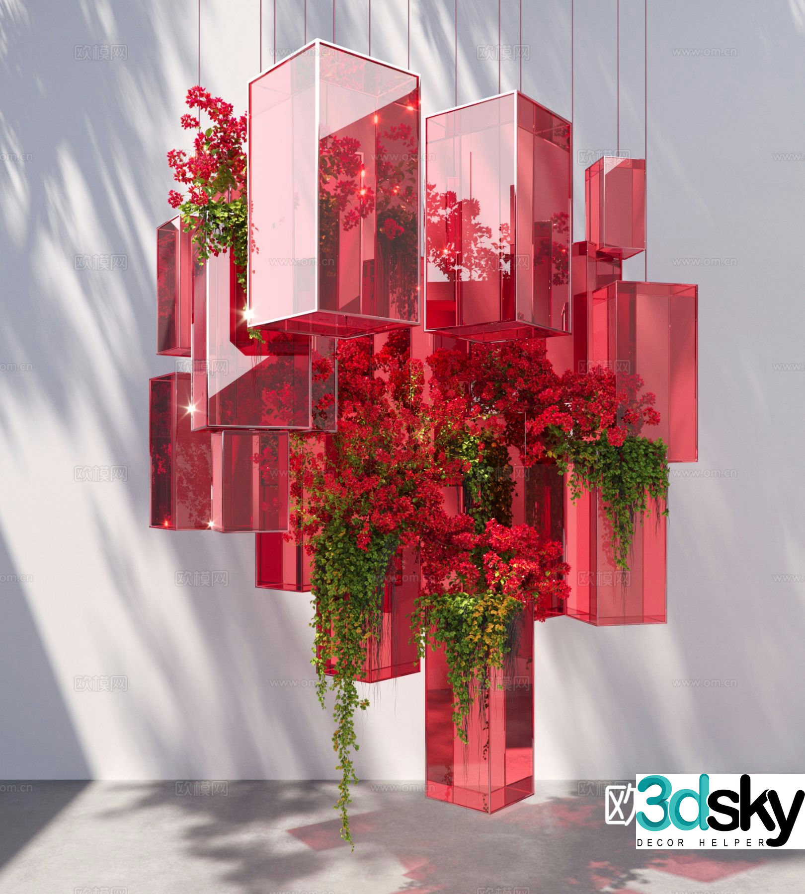 Modern glass art installation rose landscaping 3D model