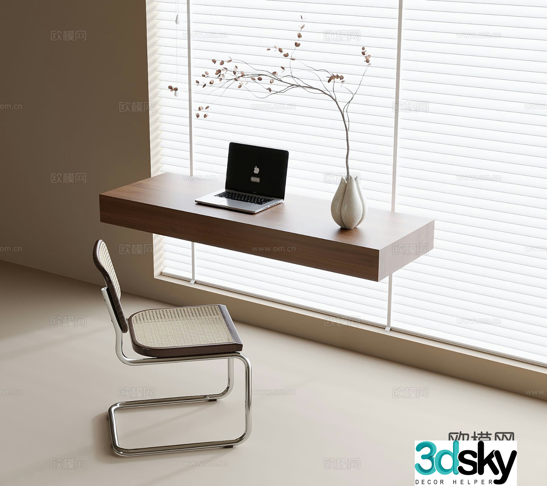 Medieval style desk suspended desk and chair 3D model