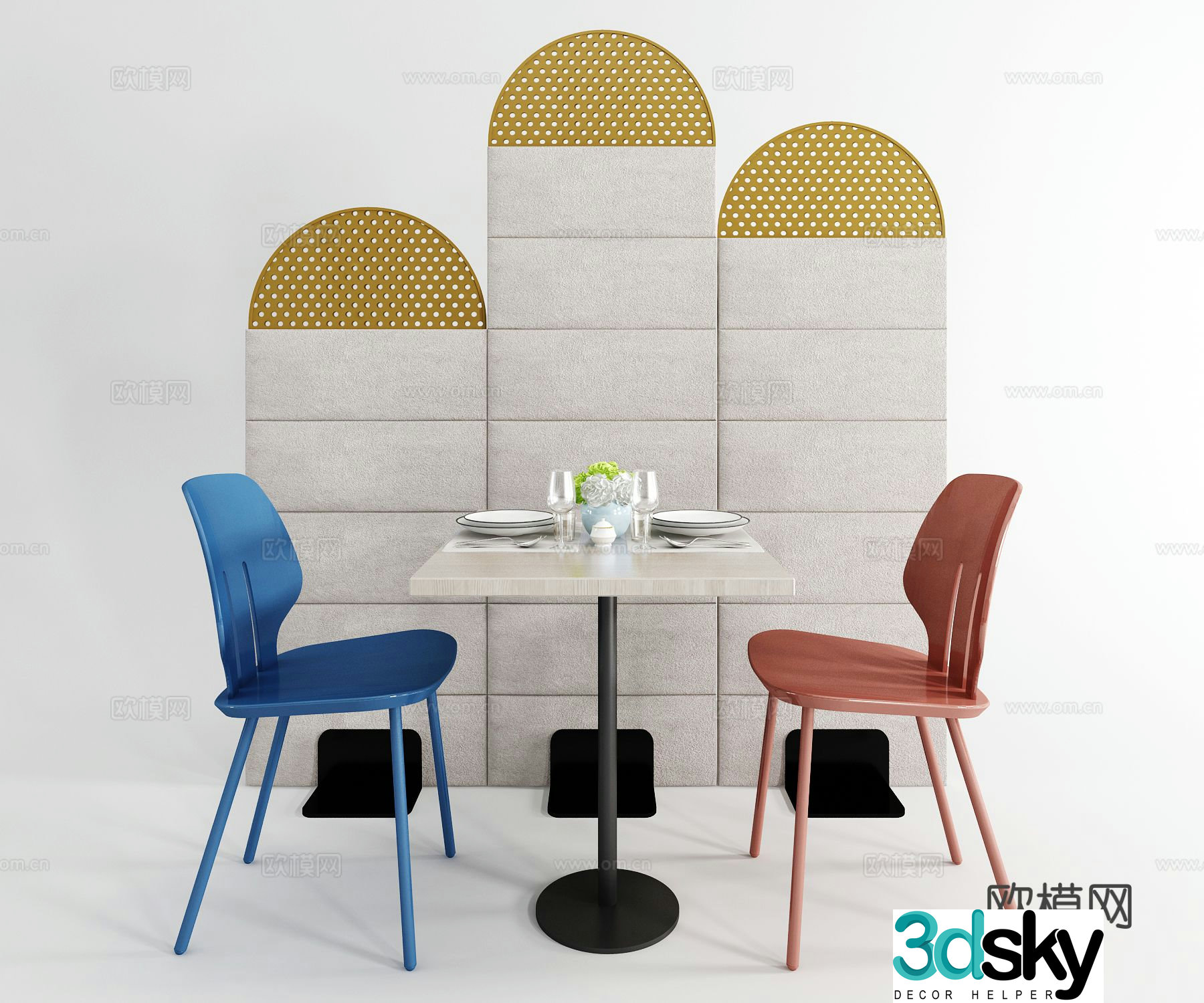 Modern dining table and chairs 3d model
