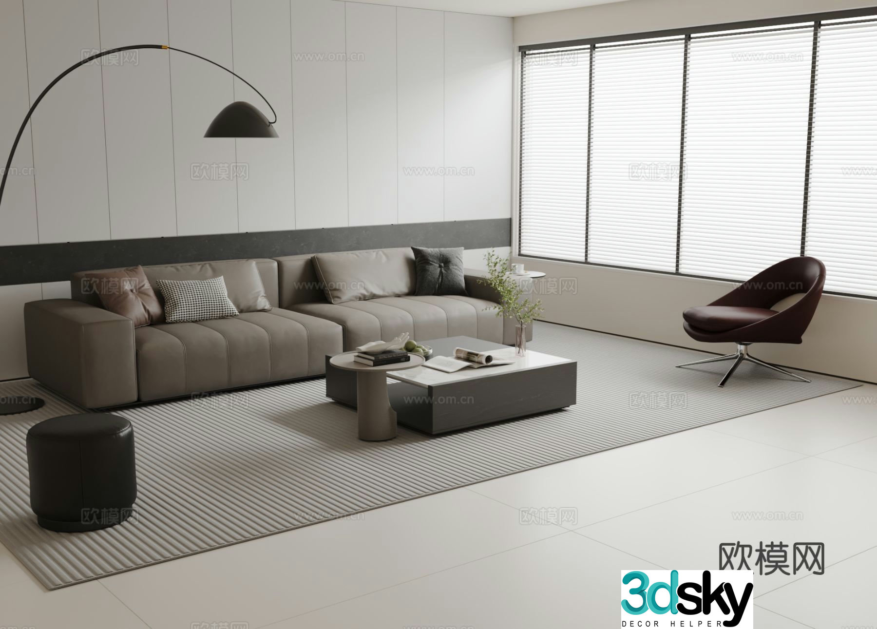 Italian double sofa modular sofa 3d model