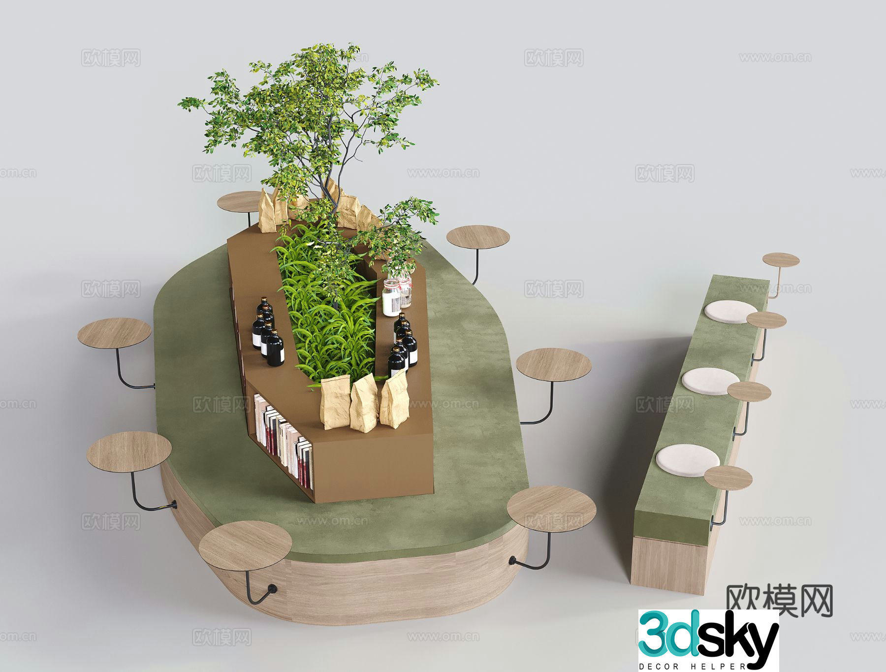 Modern bookstore card seat card seat sofa curved card seat 3D model