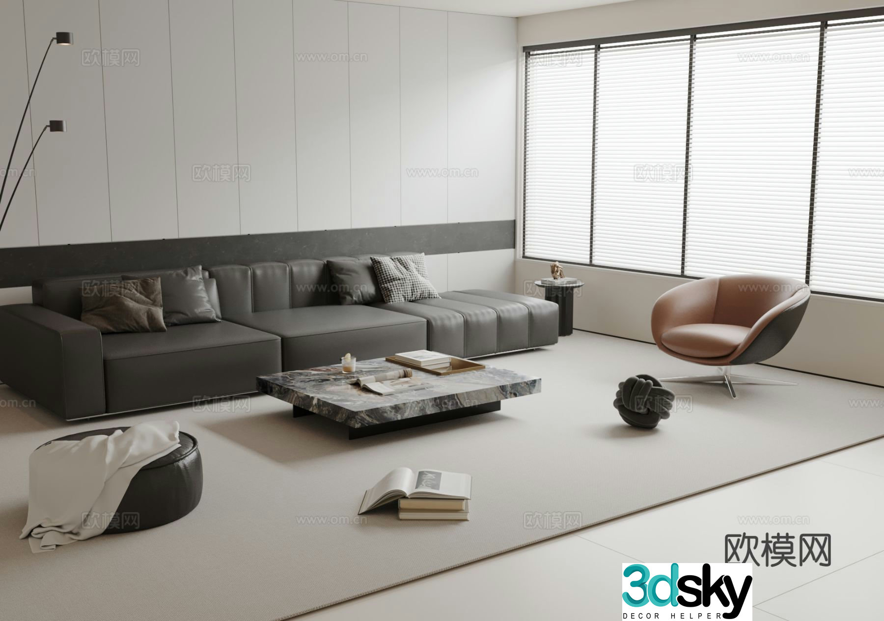 Modern three-seat sofa modular sofa 3d model