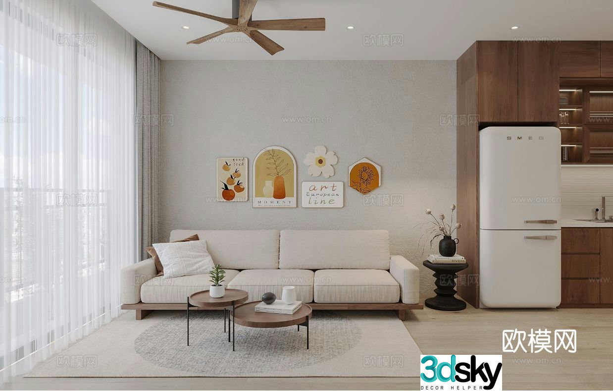 Modern minimalist living room 3d model