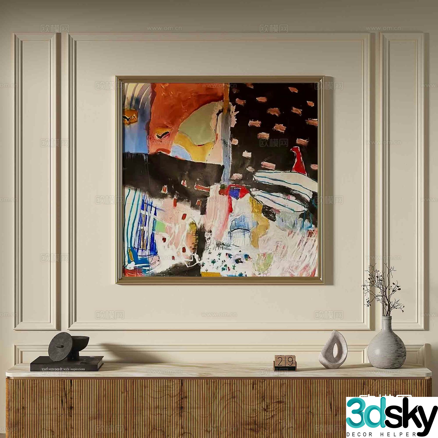 French abstract painting decorative painting 3d model
