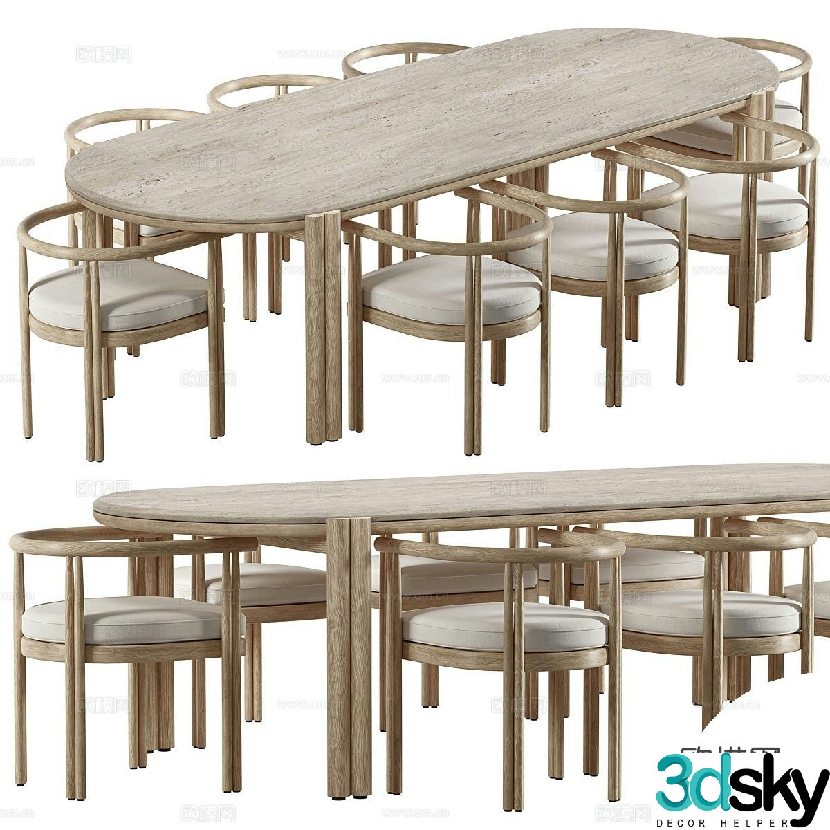 Wabi-sabi dining table and chairs 3d model