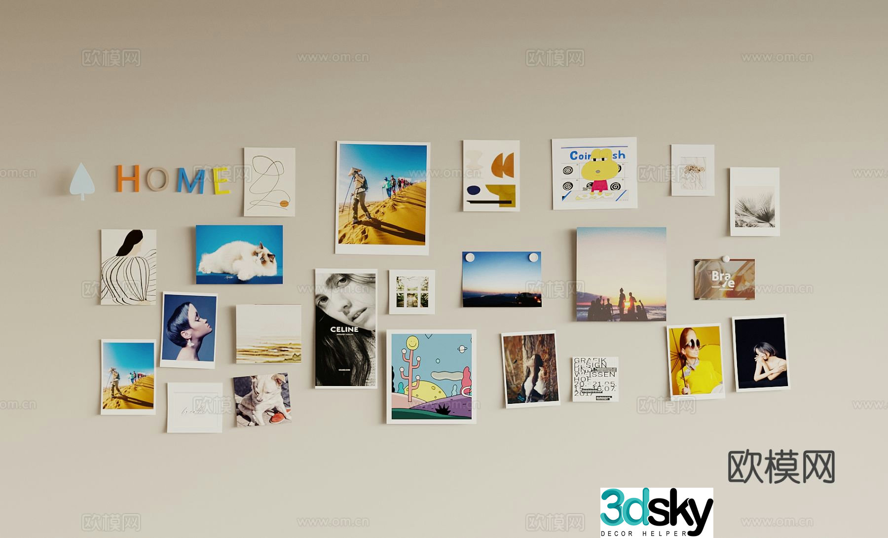 Modern photo wall note wall decorative painting 3D model