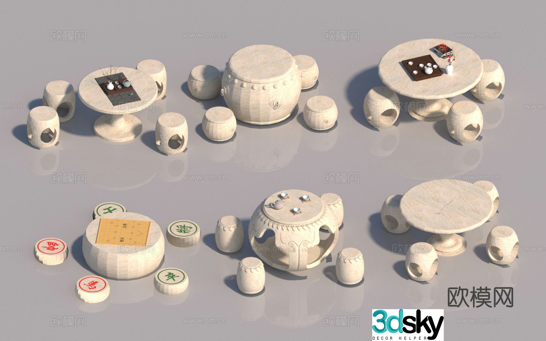 Chinese stone tables and chairs outdoor tables and chairs chess table 3D model