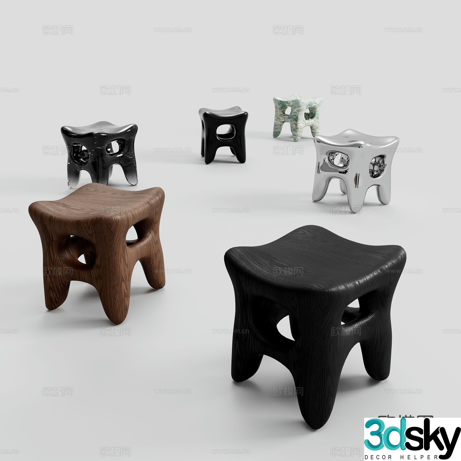 Stainless steel stool wooden stool square stool acrylic stool 3d model