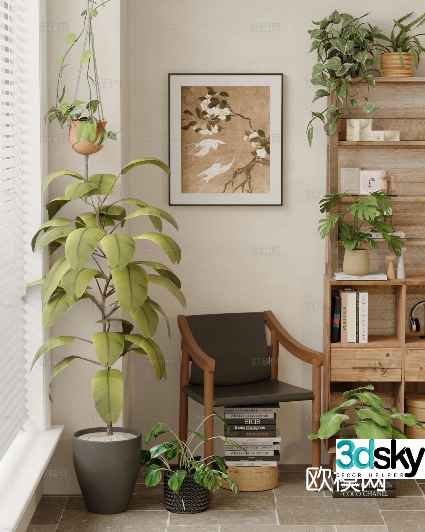Wabi-sabi chair leisure chair potted plant 3D model
