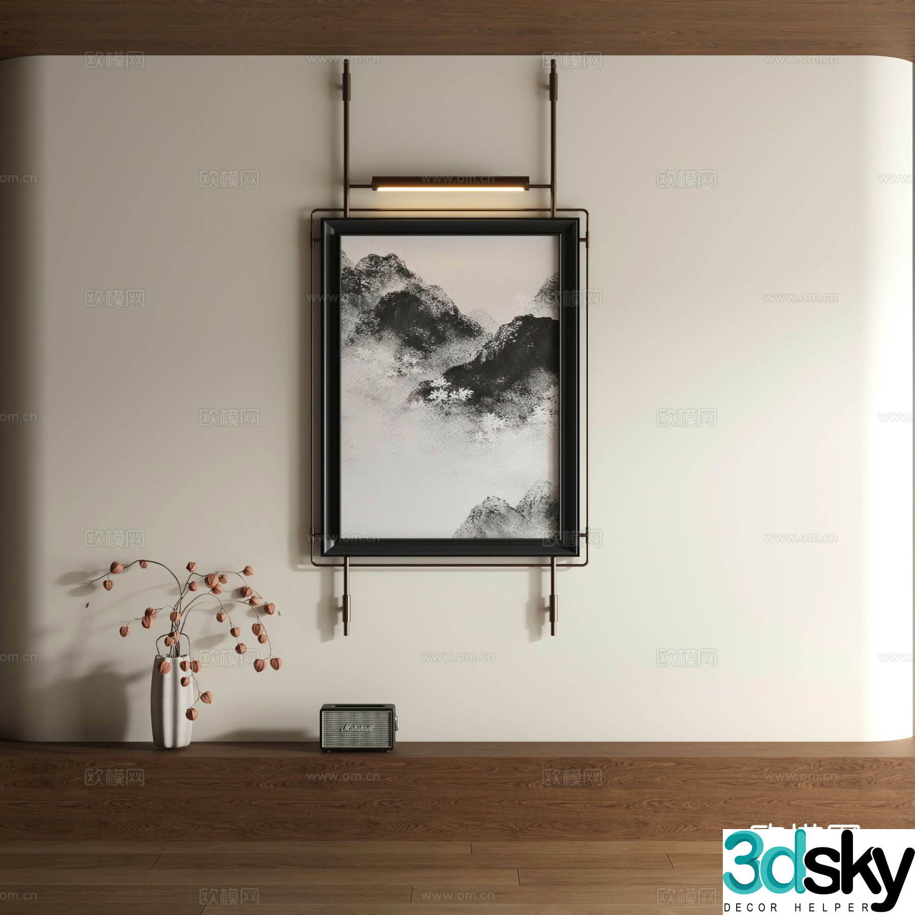New Chinese style ink painting decorative painting 3D model