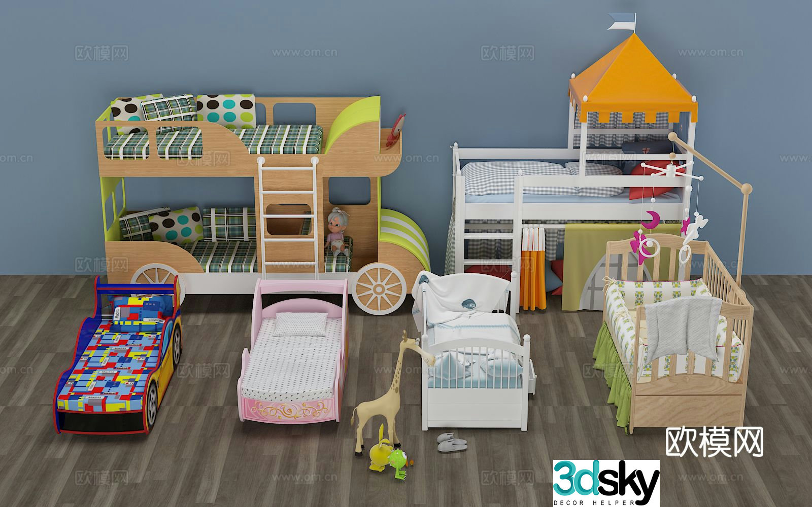 Modern crib children’s room toys bunk bed 3d model