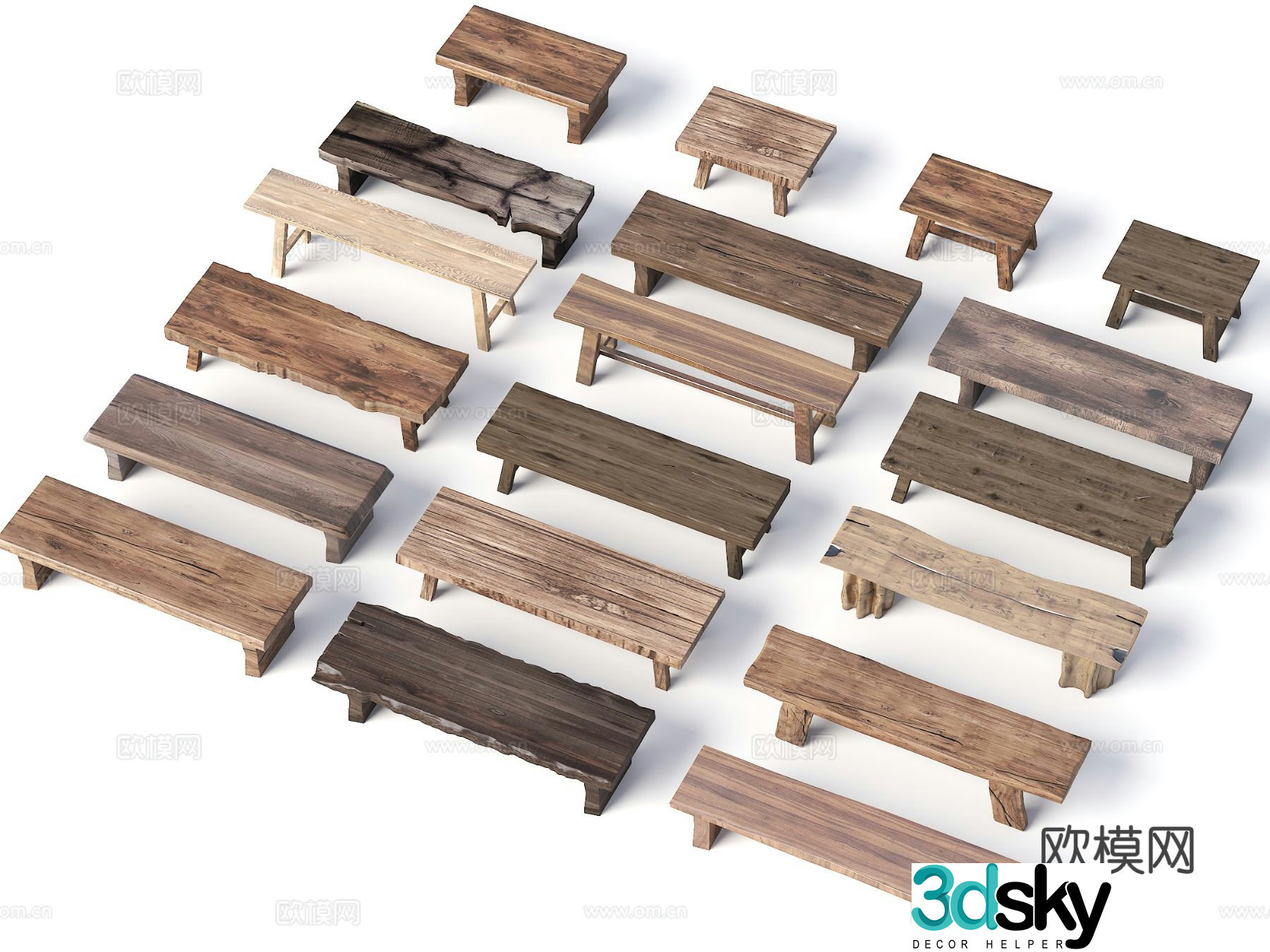 Log stool bench bar stool low stool 3D model