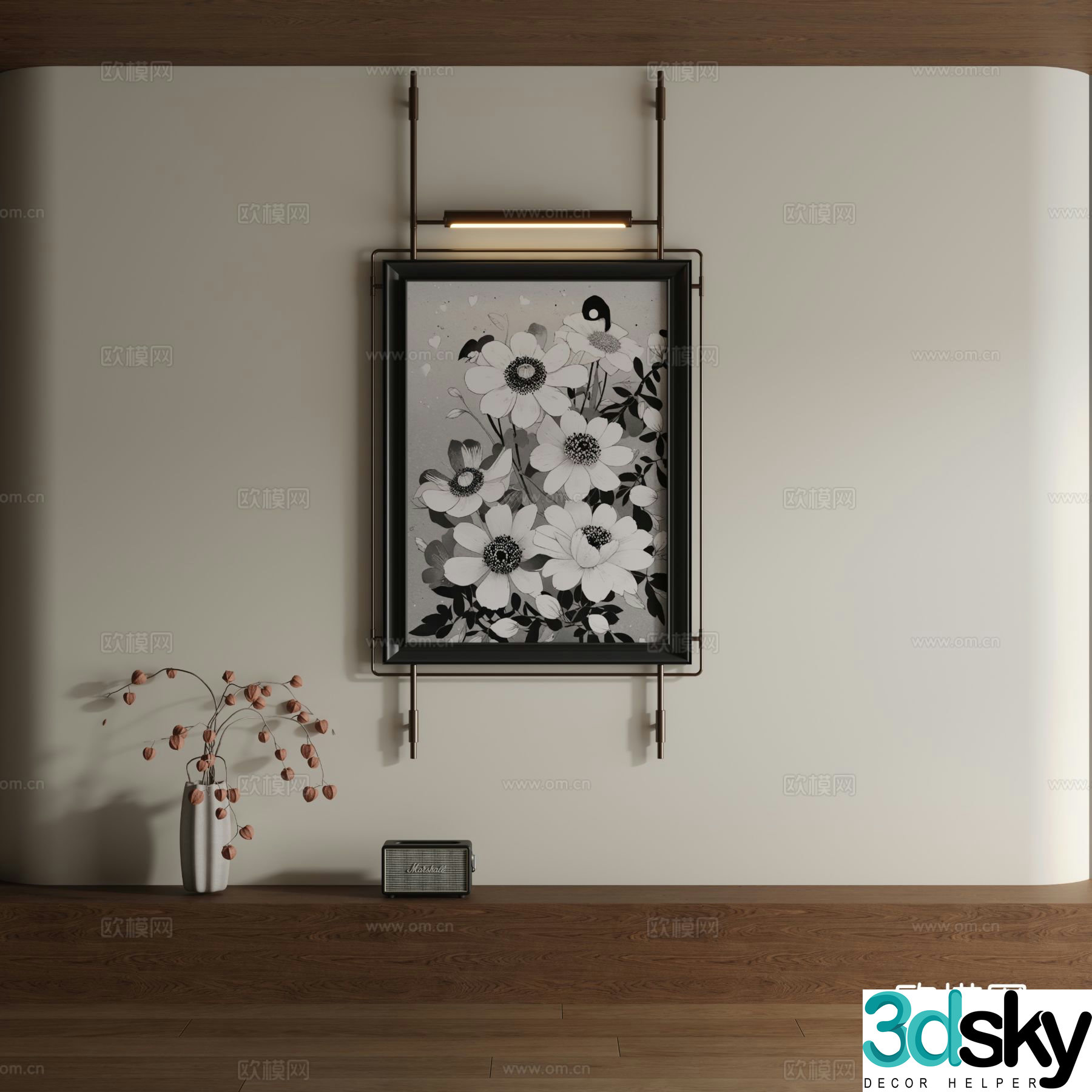 Modern black and white painting decorative painting 3d model
