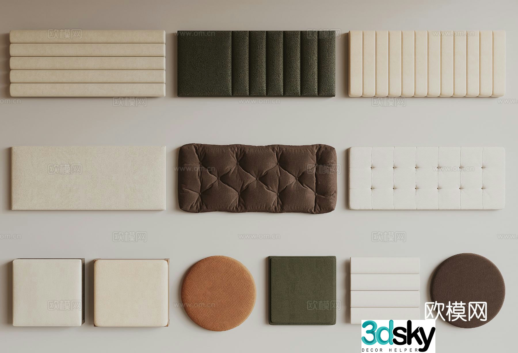 Modern upholstered bedside backrest 3d model