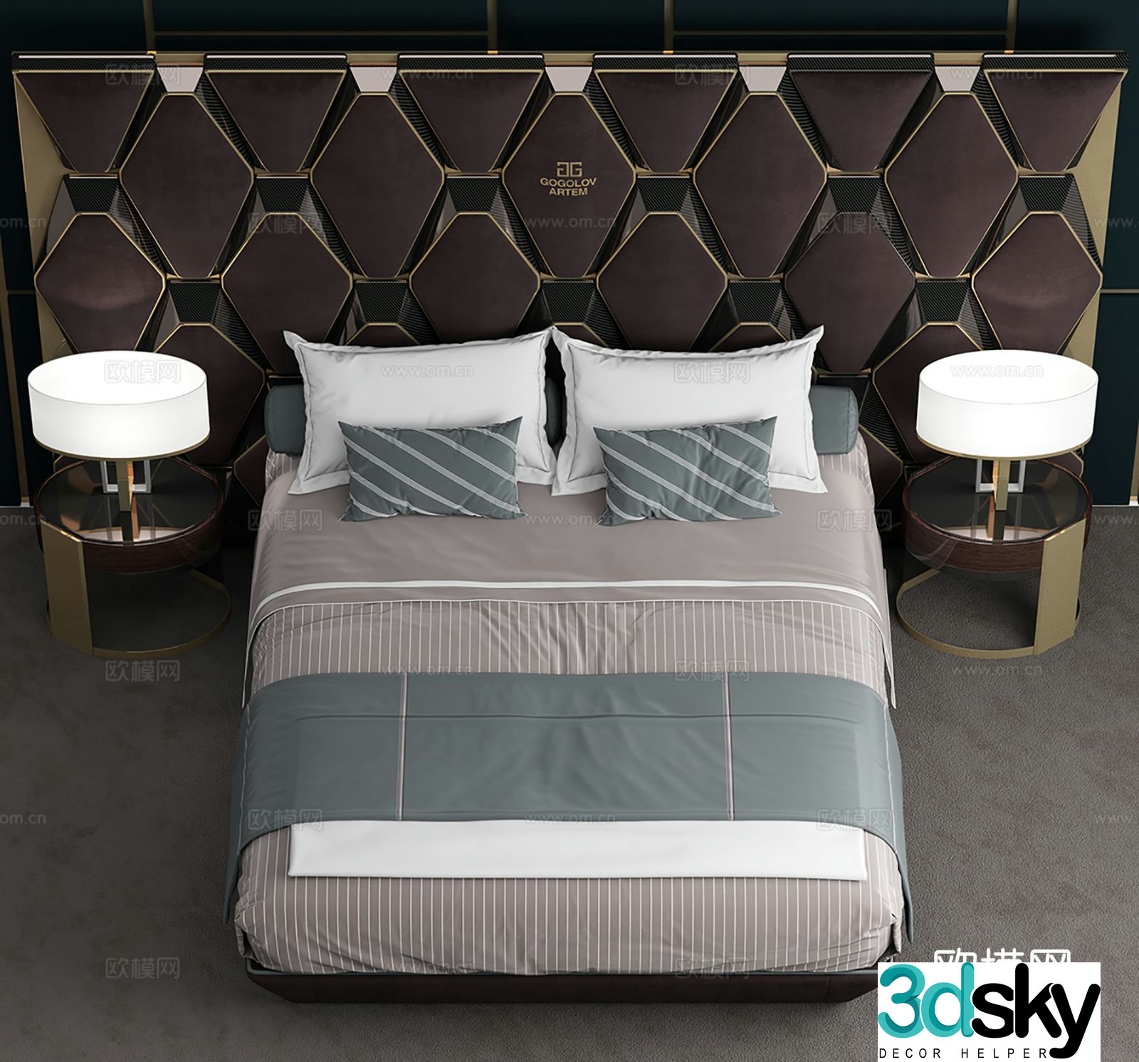 Modern double bed 3d model