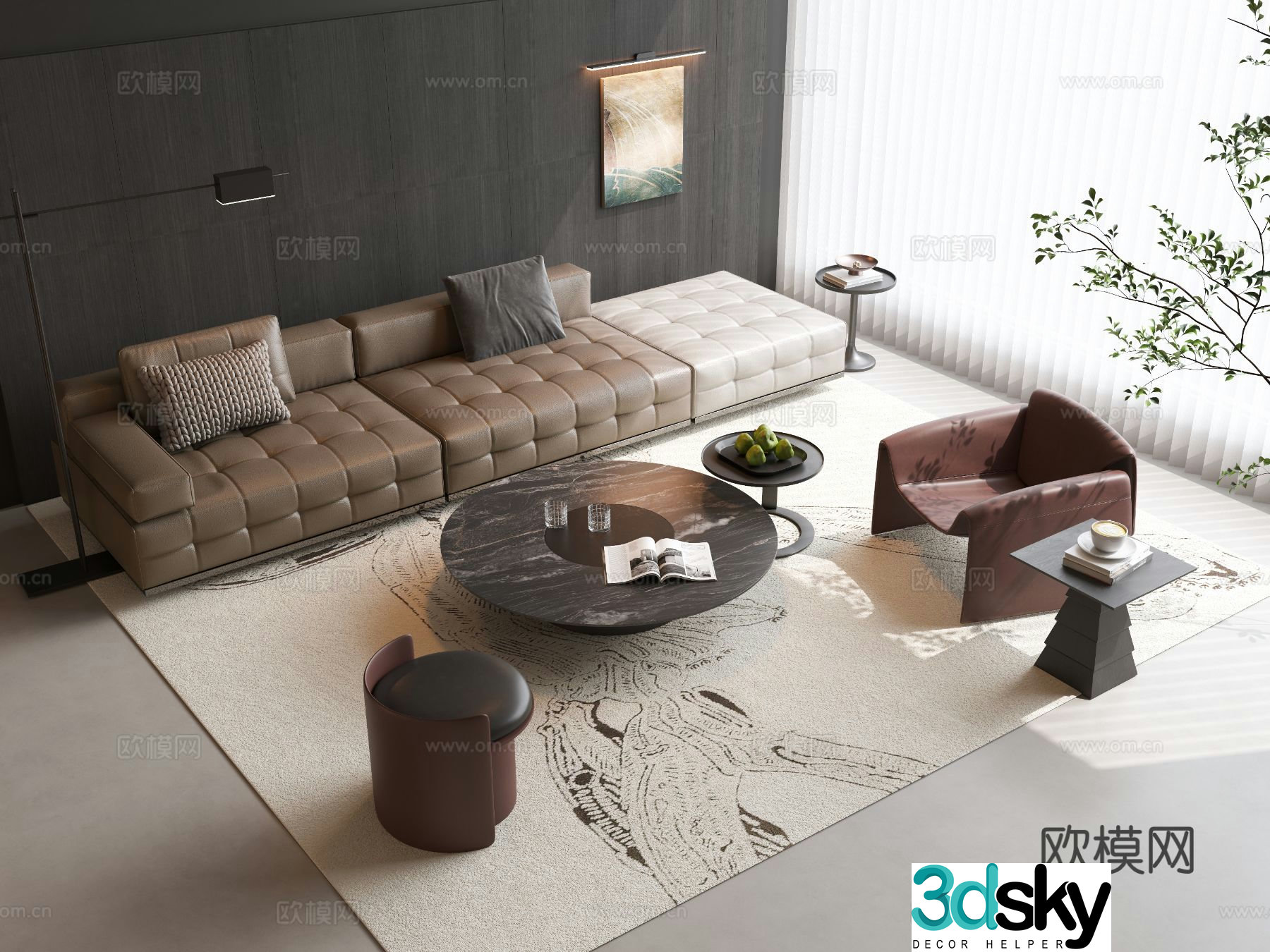 Italian sofa coffee table modular sofa 3d model