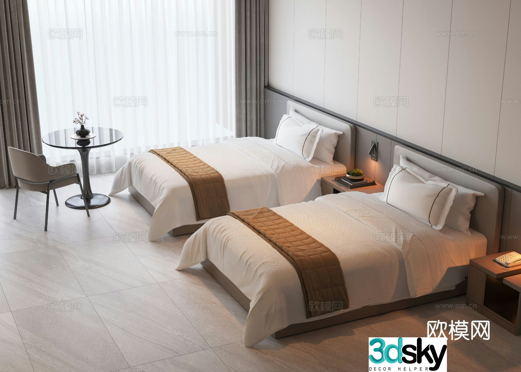 Modern hotel bed single bed 3d model