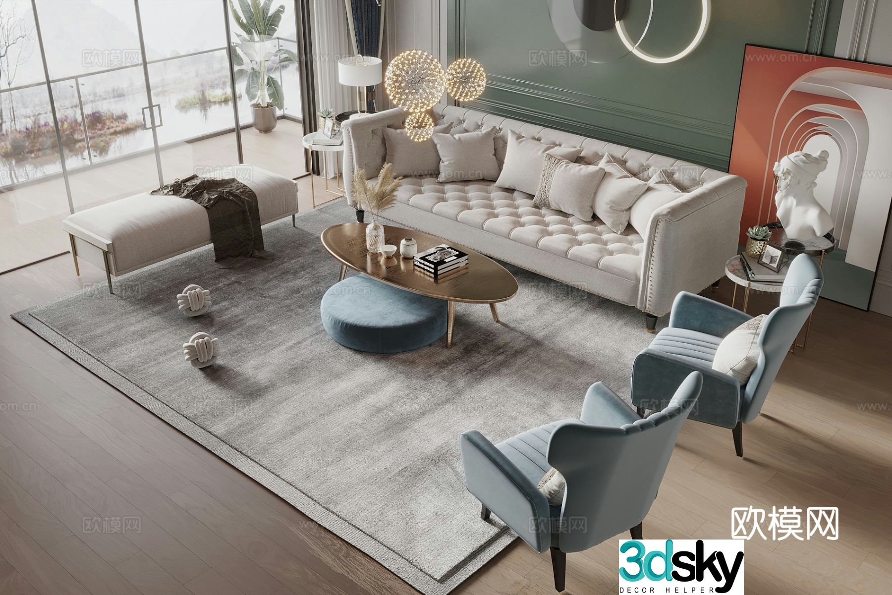French upholstered sofa button sofa modular sofa 3D model