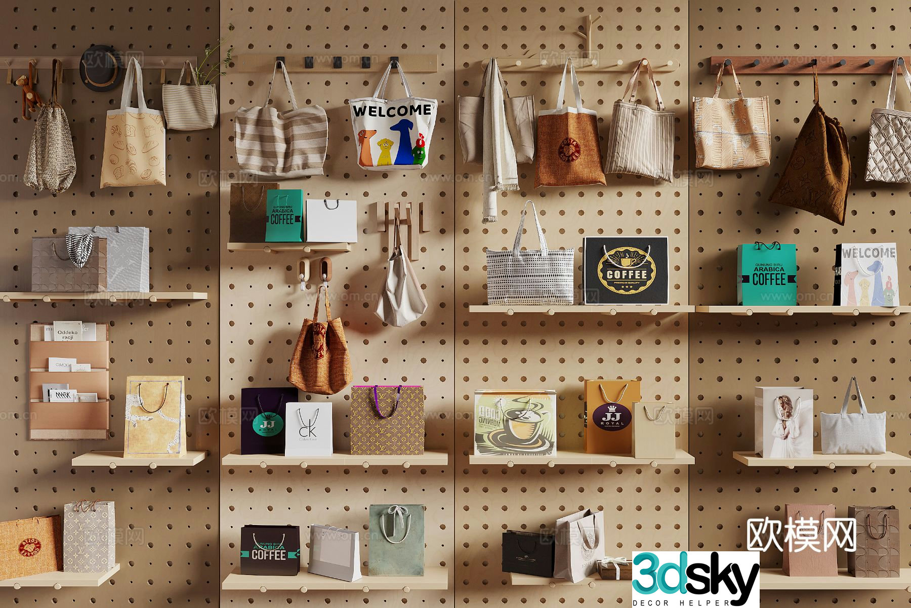 Modern handbag paper bag cloth bag 3d model