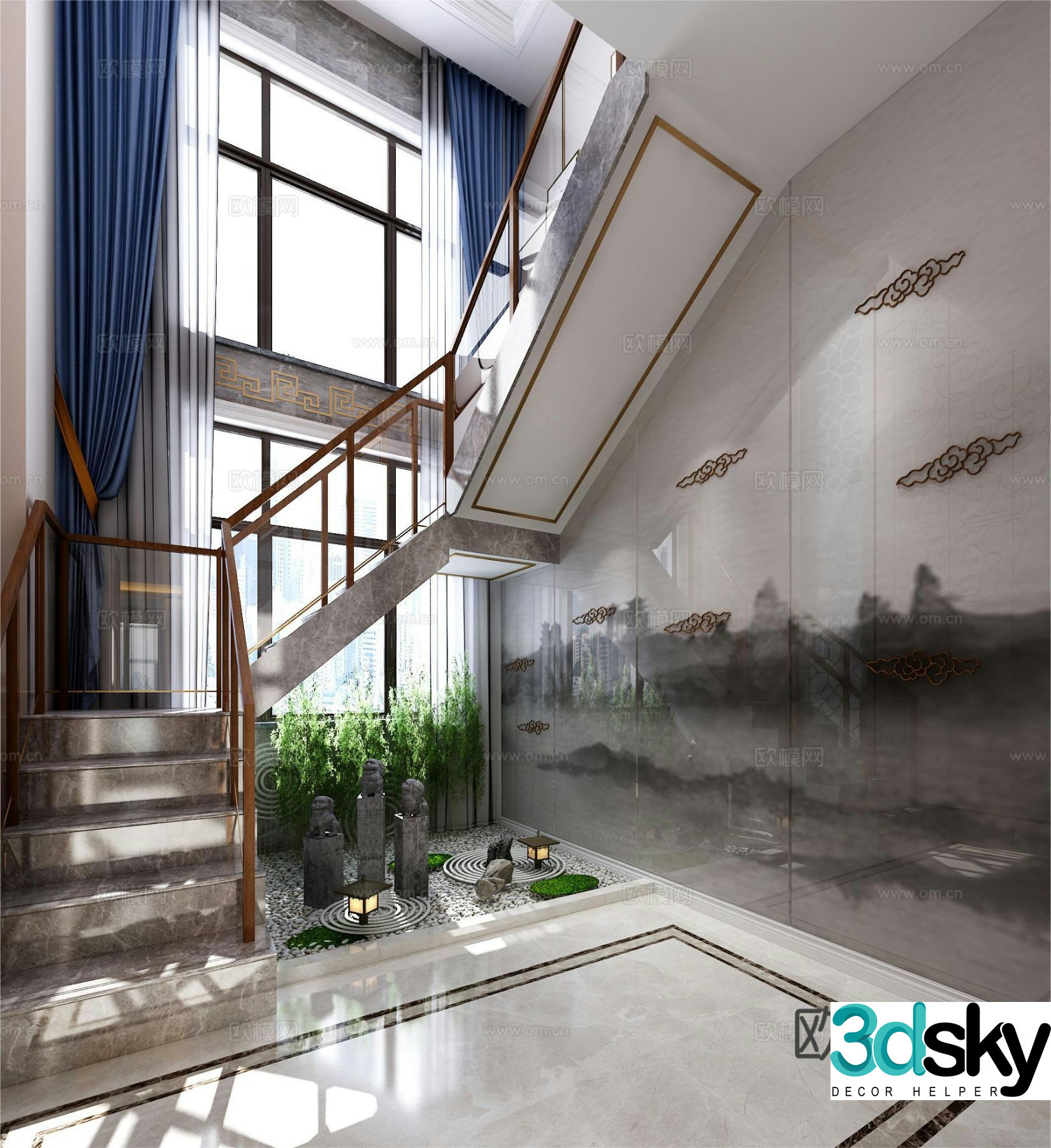 New Chinese style villa stairwell 3D model