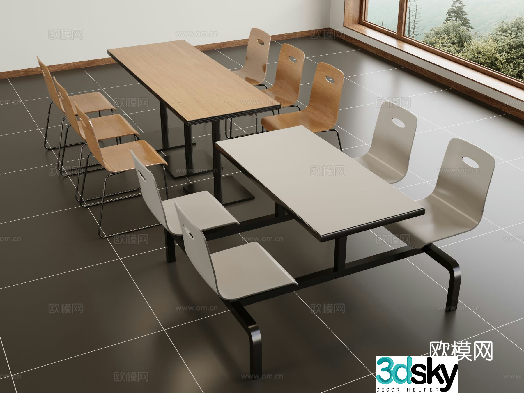 Modern canteen tables and chairs dining table and chairs 3d model
