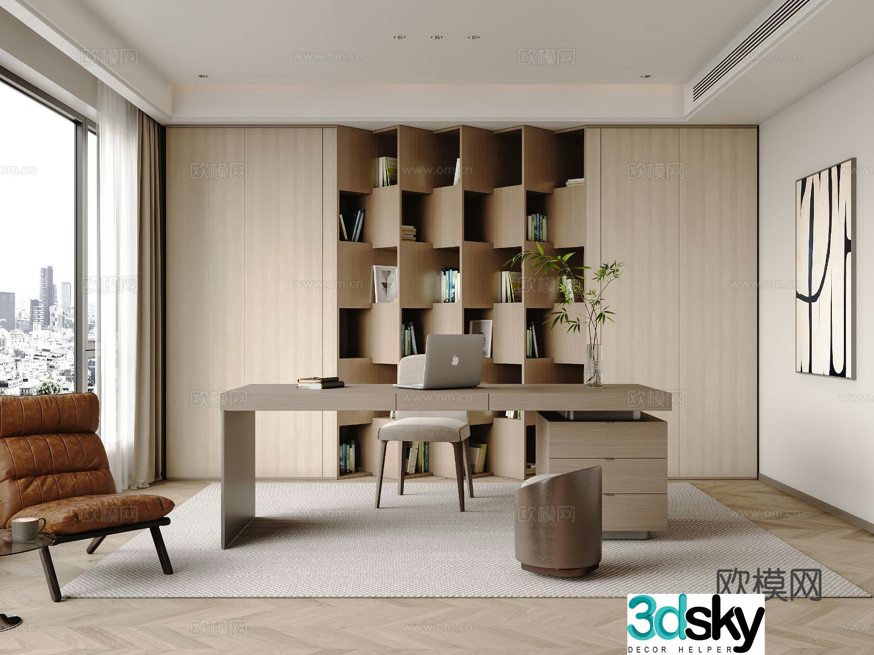 Modern study room 3d model