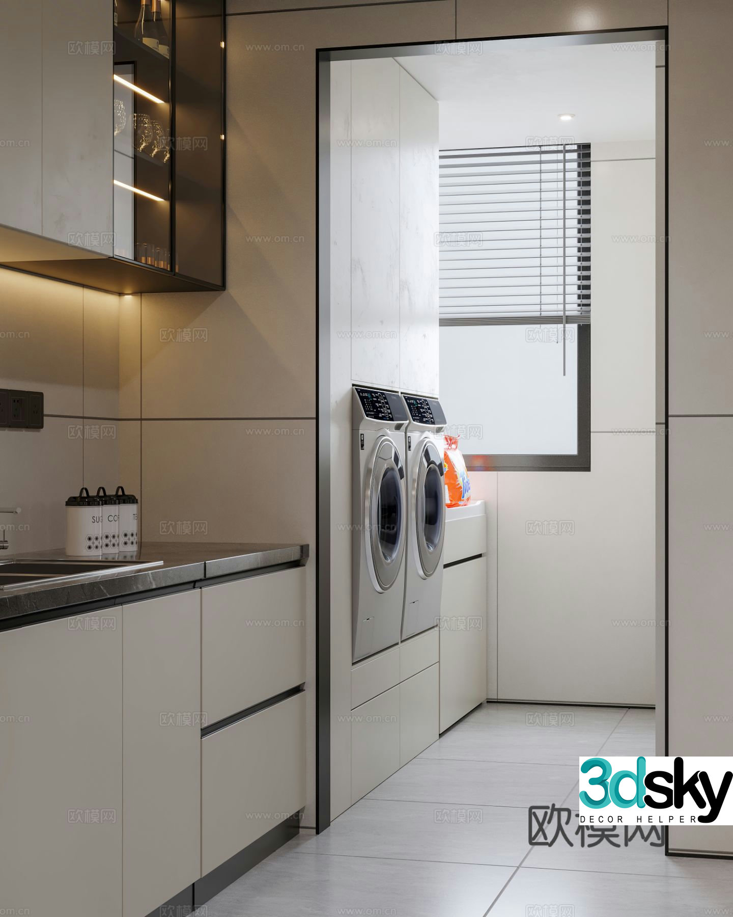 Washing machine cabinet laundry room 3d model