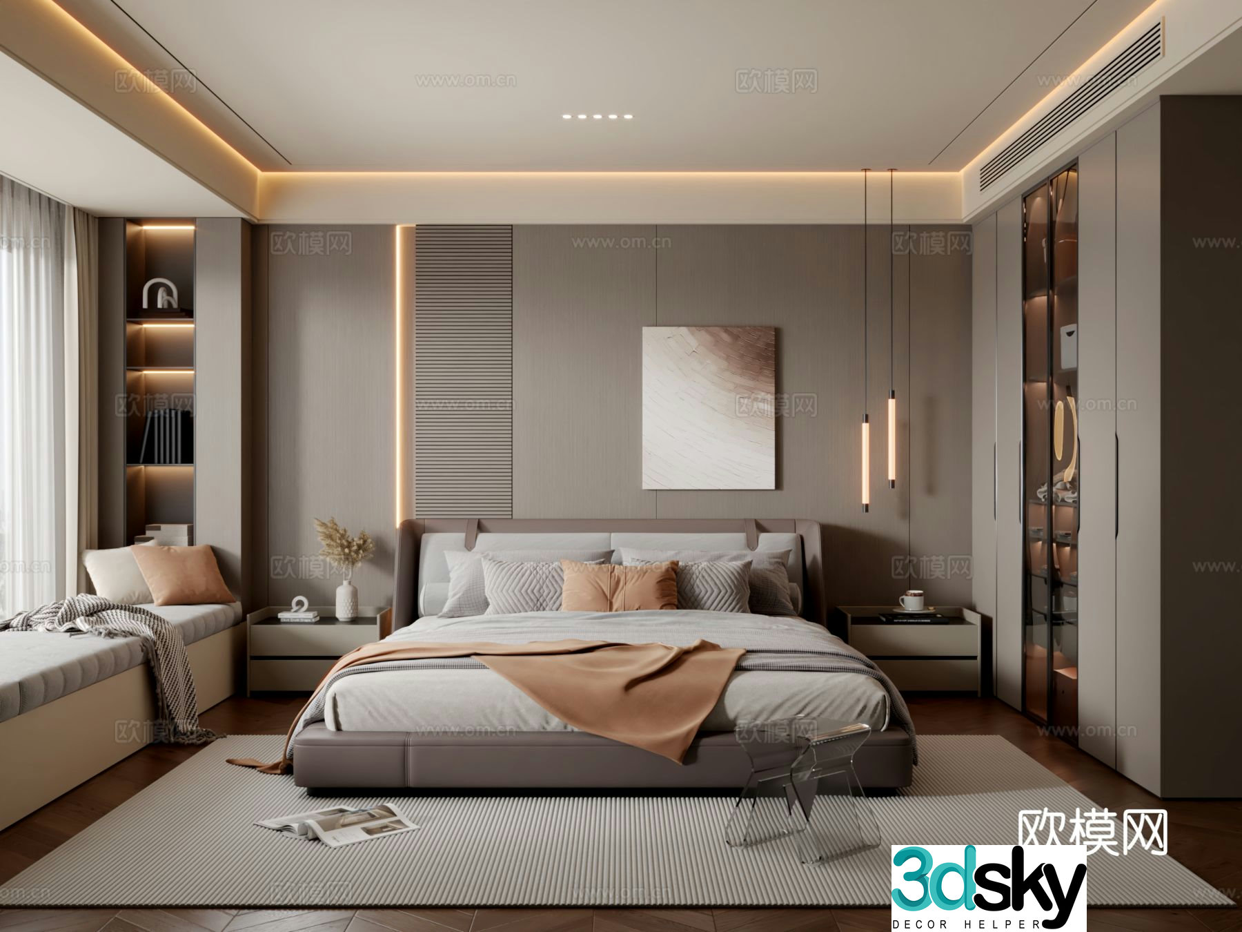 Italian light luxury bedroom master bedroom 3D model
