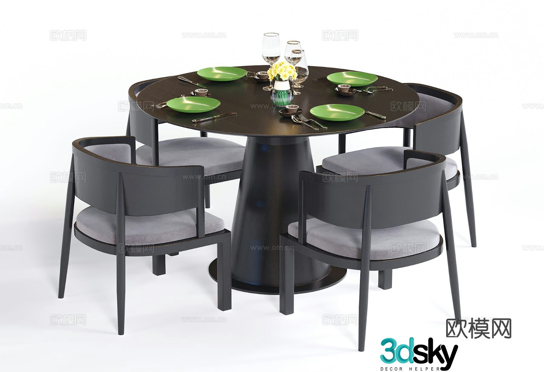 Modern dining table and chairs round dining table 3d model