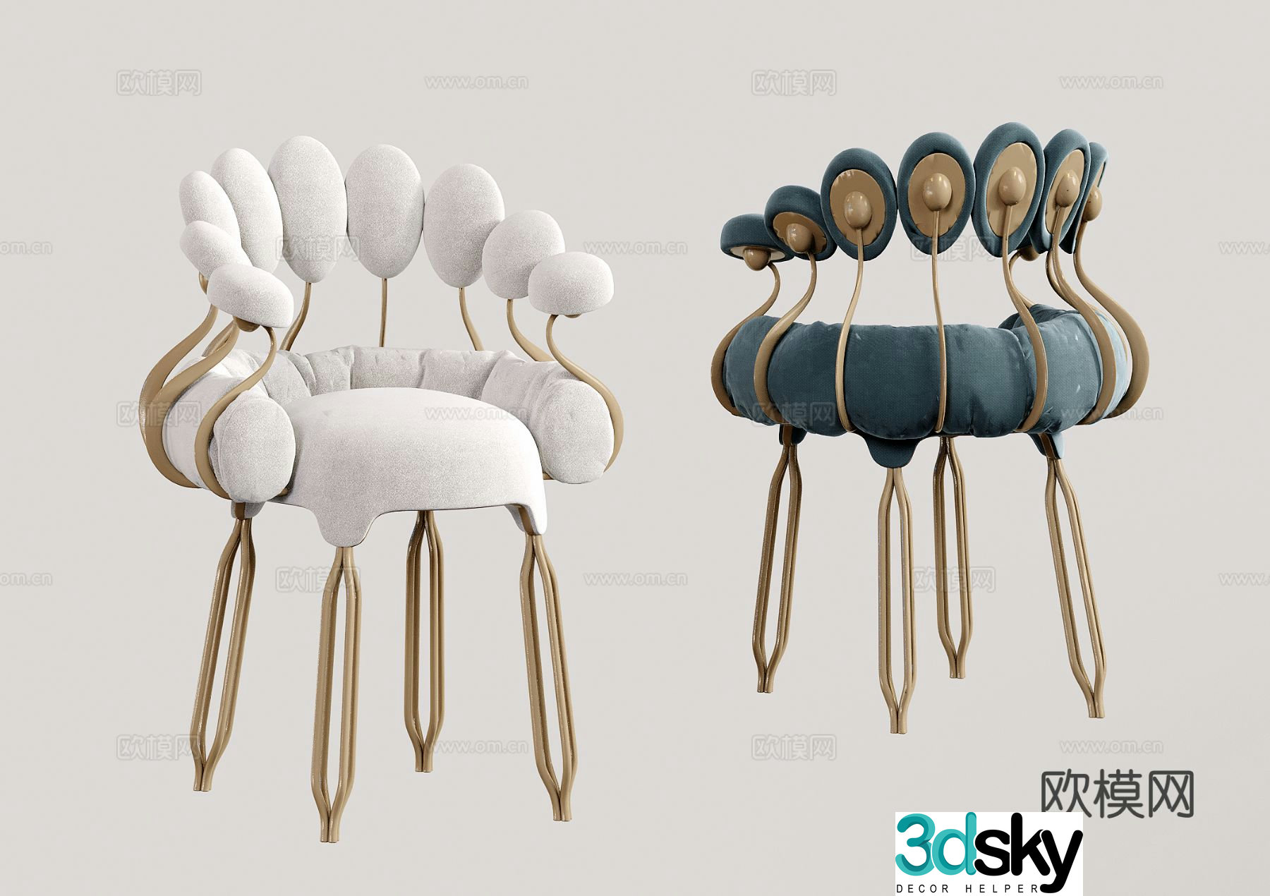 French single chair peacock shape chair leisure chair 3D model