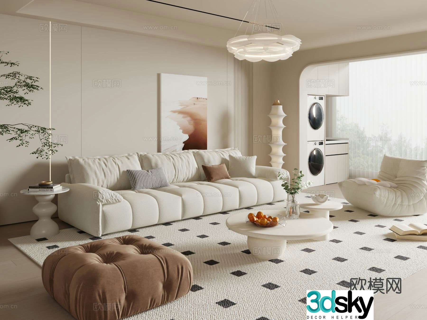 Cream style living room 3d model