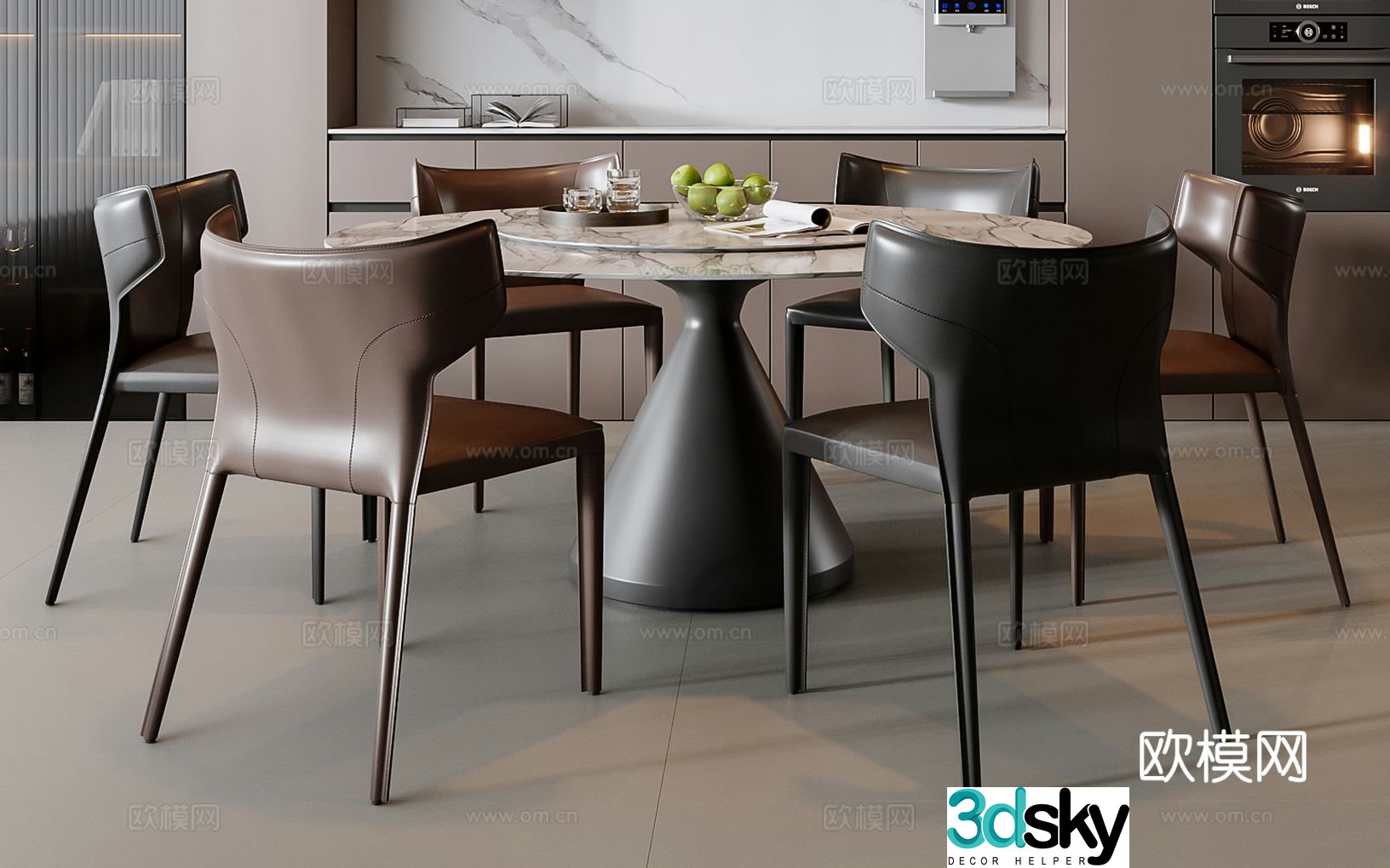Italian dining table and chairs round table 3d model